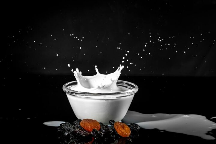 white liquid filled glass bowl